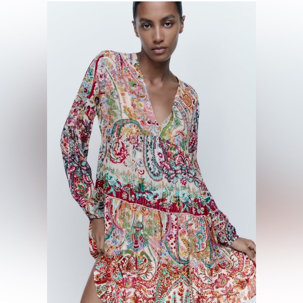 Zara printed tiered dress paisley design. Size medium.